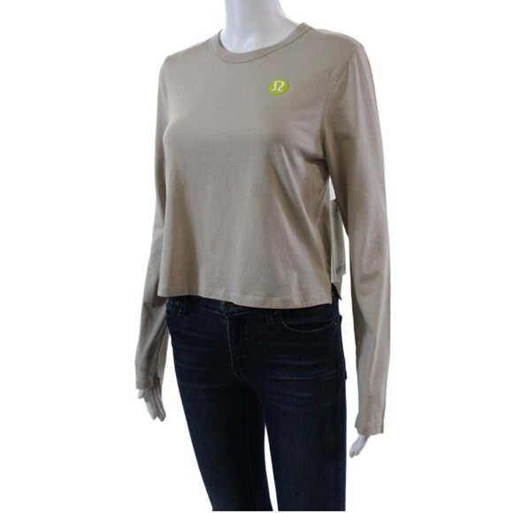 RARE Lululemon Classic-Fit Long-Sleeve LOGO Shirt Beige 4 - Picture 3 of 8